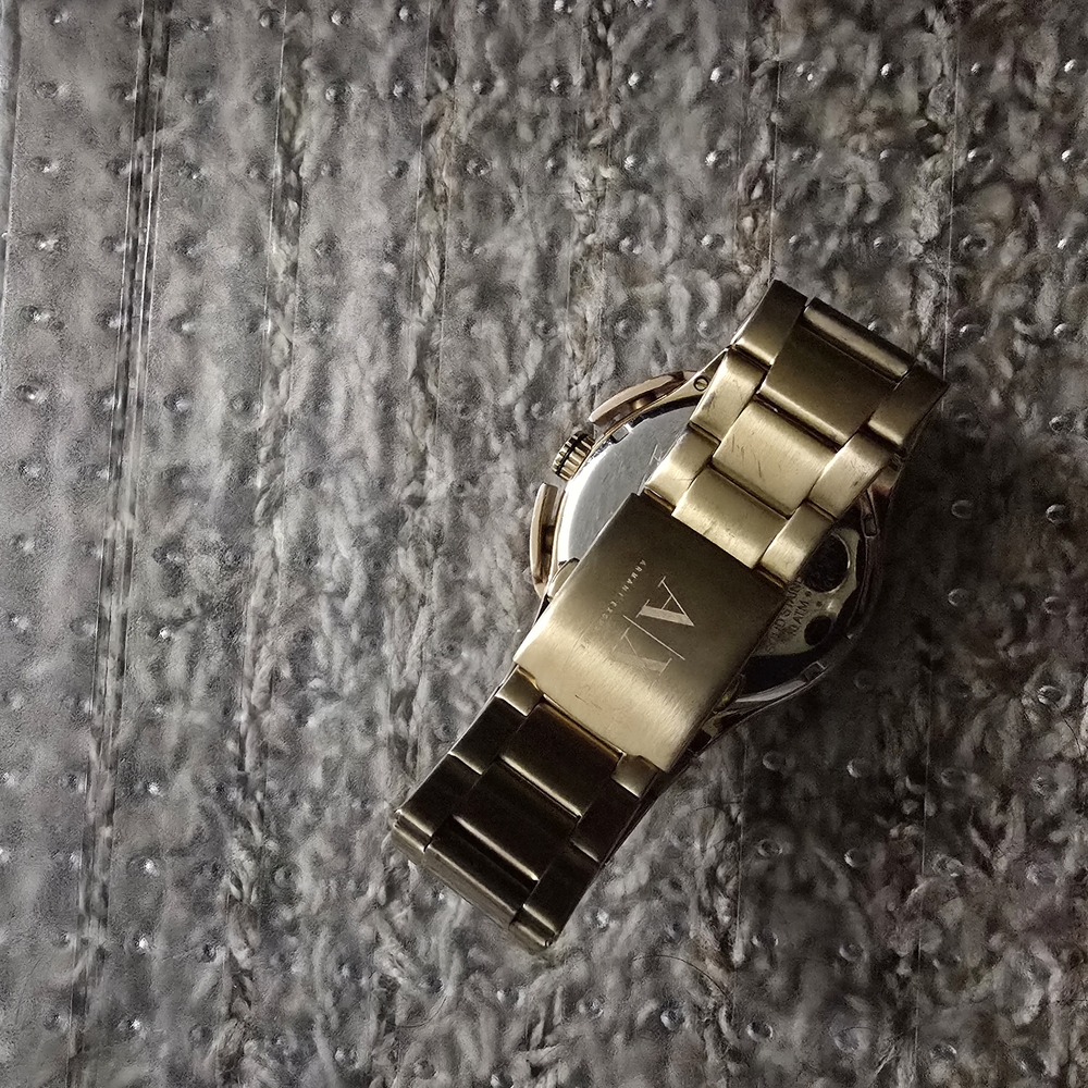 Armani Exchange Gold Dress Watch with Metal Link Bracelet